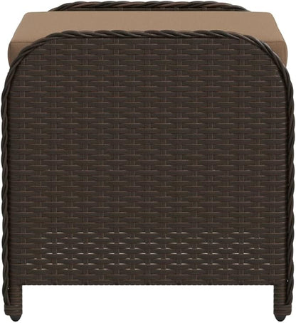 vidaXL Patio Stool with Cushion - Brown Poly Rattan Outdoor Ottoman Seating - Steel Frame - 22.8" x 18.1" x 18.1"