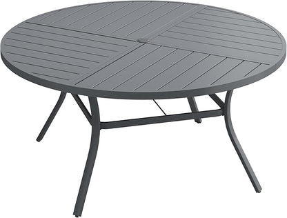 VICLLAX 60" Round Patio Dining Table for 8-10, All Weather Metal Outdoor Table with 1.57" Umbrella Hole and Surdy Frame for Garden Lawn Deck, Dark Grey