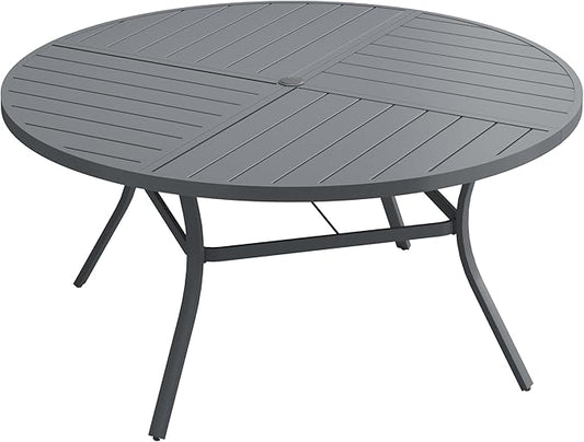 VICLLAX 60" Round Patio Dining Table for 8-10, All Weather Metal Outdoor Table with 1.57" Umbrella Hole and Surdy Frame for Garden Lawn Deck, Dark Grey