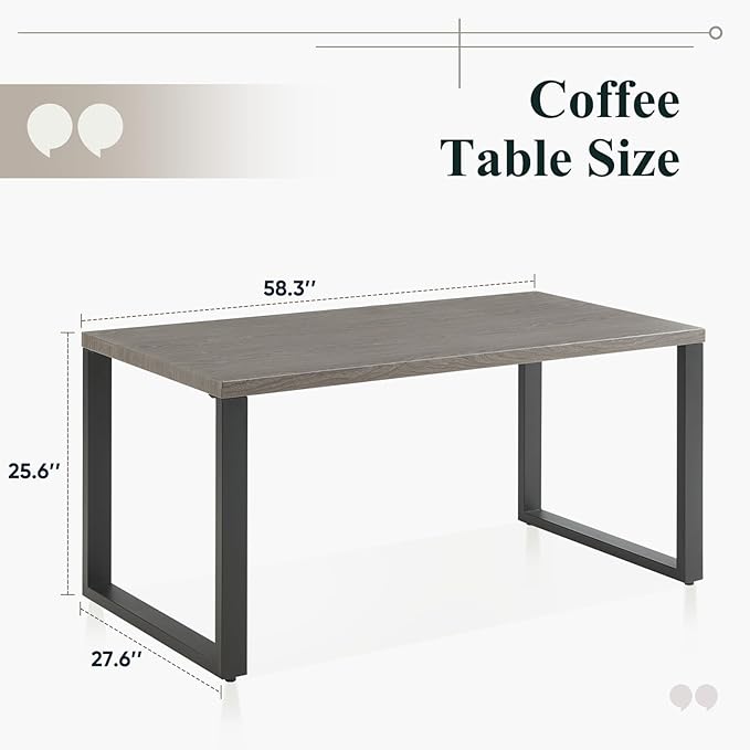 Belord Patio Coffee Table: Rectangular Heat Transfer Top Metal Outdoor Coffee Table with Storage, Anti-Rust Frame Modern Outdoor Table Furniture, 59" W Grey