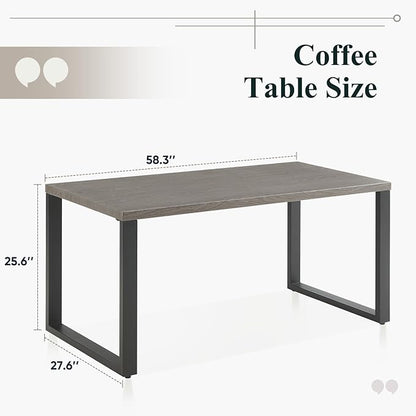 Belord Patio Coffee Table: Rectangular Heat Transfer Top Metal Outdoor Coffee Table with Storage, Anti-Rust Frame Modern Outdoor Table Furniture, 59" W Grey