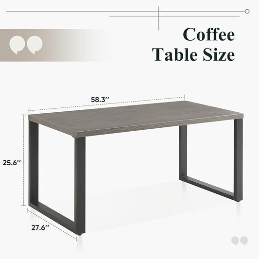 Belord Patio Coffee Table: Rectangular Heat Transfer Top Metal Outdoor Coffee Table with Storage, Anti-Rust Frame Modern Outdoor Table Furniture, 59" W Grey
