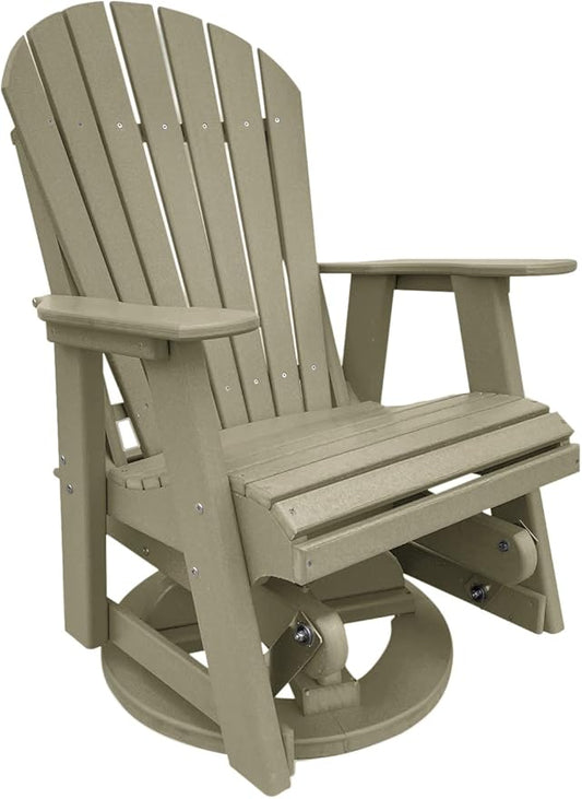 Phat Tommy Glider for Outside Patio - Outdoor Swivel Glider Chair - Poly Outdoor Furniture, Adirondack Porch Glider Chair, Weatherwood