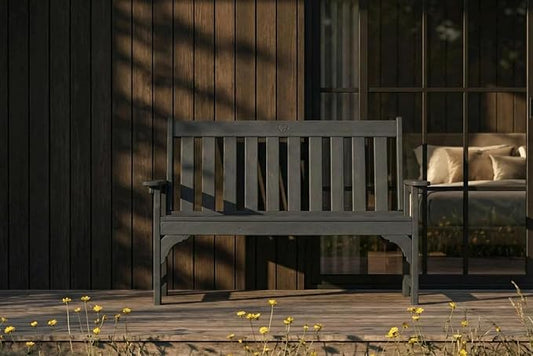 HDPE Garden Bench, All Weather 2-Person Outdoor Benches, Rust Free & Fade Resistant Patio Benches for Garden, Porch, Backyard, Deck, Lawn, Balcony, Poolside (Black, 1 Beach)