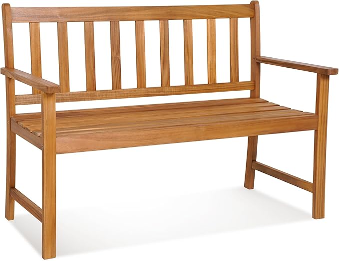 Tangkula Outdoor Acacia Wood Bench, 2-Person Garden Bench with Backrest and Armrests - Photo 1