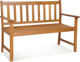 Tangkula Outdoor Acacia Wood Bench, 2-Person Garden Bench with Backrest and Armrests - Photo 1