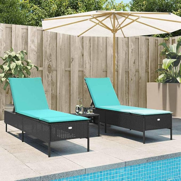 Patio Sun Lounger Set of 2 with Blue Cushions, Adjustable Backrest Outdoor Furniture for Garden, Poolside, Balcony - Photo 1