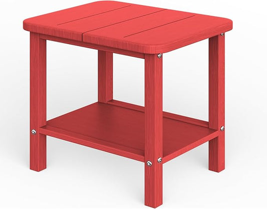 Patio Side Table, Small Rectangular HDPE Adirondack End Table for Outdoor Use in Pool, Garden, Lawn, Backyard,Red