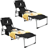 Tangkula Tanning Chair with Face Hole, Patio Folding Adjustable Reclining Beach Sunbathing Lounge Chair with Side Pocket - Photo 1