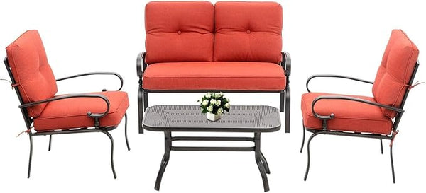 Outdoor Furniture Patio Conversation Set Loveseat, 2 Chairs, Coffee Table with Cushion, Lawn Front Porch Garden - Photo 1
