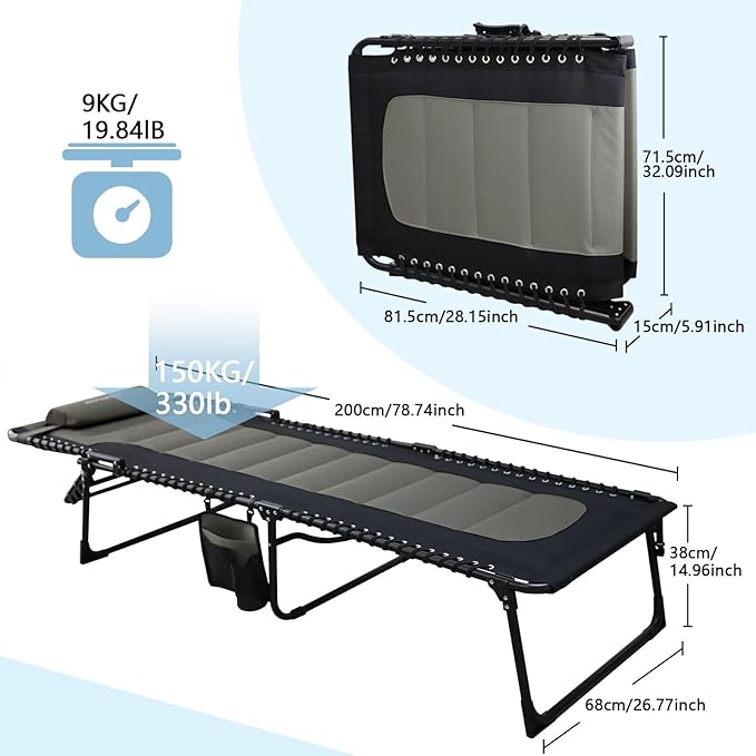 Oversized Padded Outdoor Folding Lounge Chair for Adults 330Ibs Patio Chaise Lounge Chair for Outside 5-Position Adjustable Reclining Beach Chair with Pillow Pocket