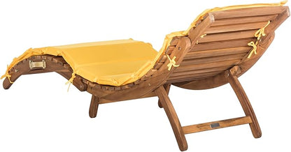 SAFAVIEH Outdoor Collection Pacifica Natural Brown Solid Wood/Yellow Cushion 3-Piece Chaise Lounge Set with Table (PAT7020D)