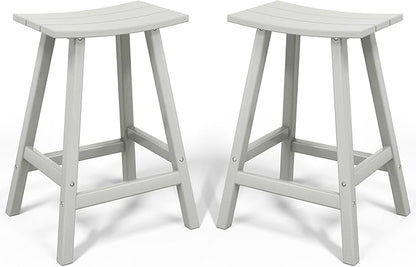 Costaelm All-Weather Bar Stools Set of 2, 24" Height Outdoor Bar Stools, Adirondack Poly Patio Bar Stool for Patio, Deck, Kitchen Counter and Garden, Sand
