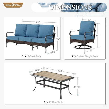 Sophia & William Patio Furniture Set, 4 Piece Metal Outdoor Conversation Set with 3-Seater Outdoor Couch, 2 Swivel Chairs, 1 Coffee Table for Outdoor Seating, Backyard, Porch(Navy Blue)