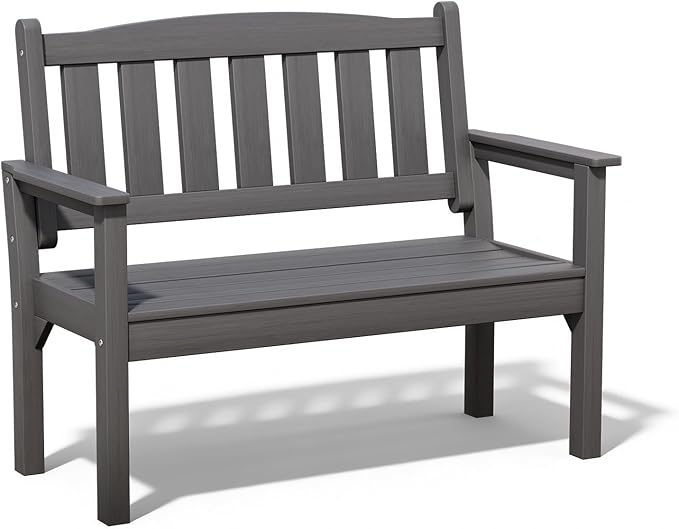 Psilvam 2-Person Outdoor Memorial Bench, All-Weather Poly Lumber Garden Bench, Rot-Resistant Outdoor Patio Bench for Park,Porch,and Church(Grey)