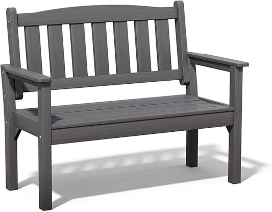 Psilvam 2-Person Outdoor Memorial Bench, All-Weather Poly Lumber Garden Bench, Rot-Resistant Outdoor Patio Bench for Park,Porch,and Church(Grey)
