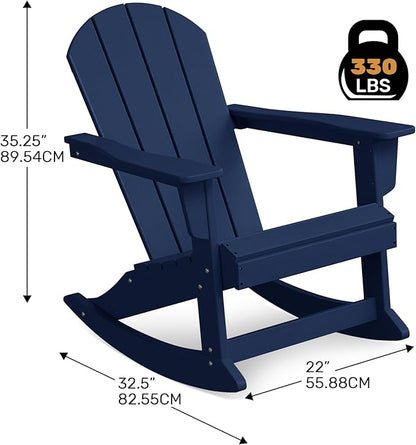 Costaelm Outdoor Adirondack Chair, All Weather Resistant Classic Balcony Chair and Fire Pit Chairs, Adirondack Plastic Outdoor Porch Furniture Rocking Chair High Back HDPE Poly Lumber, Navy Blue