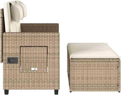 Garden Bench Beige PE Rattan, Powder-Coated Steel, Polyester Medium Patio Bench Outdoor Furniture for Garden Lawn