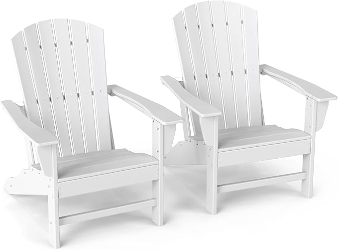 GREENVINES Adirondack Chairs Set of 2 | HDPE Plastic | Oversized Fire Pit Chair | All Weather | Poly Lumber | White | for Outdoor Deck Backyard Patio Garden