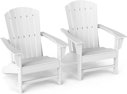 GREENVINES Adirondack Chairs Set of 2 | HDPE Plastic | Oversized Fire Pit Chair | All Weather | Poly Lumber | White | for Outdoor Deck Backyard Patio Garden
