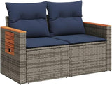 2-Seater Patio Sofa with Foldable Side Table, Outdoor Loveseat Garden Bench with Acacia Wood Accents - Photo 4