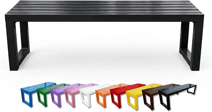 Outdoor Bench Backless Metal Garden Bench, 3.3ft 3.9ft 4.9ft 5.9ft Heavy Duty Weatherproof Patio Bench for 2-3 Person Seating, Steel Park Benches for Outside Yard Front Porch Deck(Black,3.3ft)