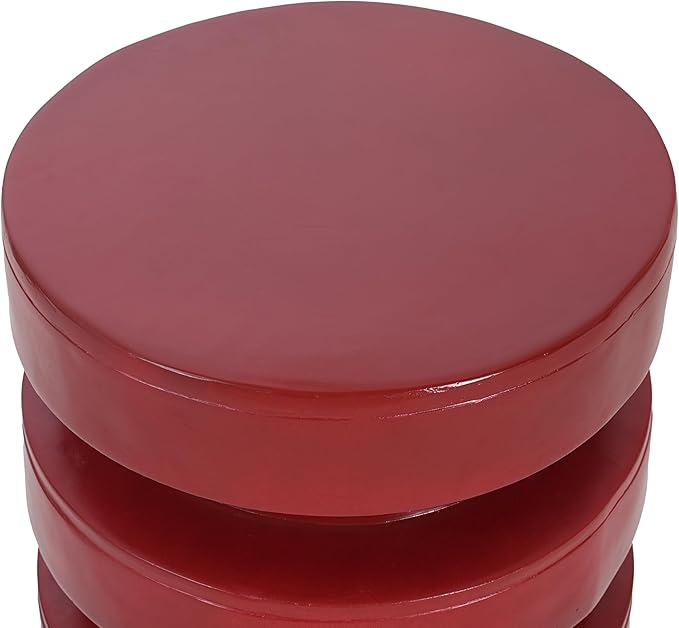 Christopher Knight Home Jeru Lightweight Concrete Round Coffee Table, Indoor and Outdoor Side Table for Living Room, MGO Small Side Table, 3-Tier Design, No Assembly Needed, Red