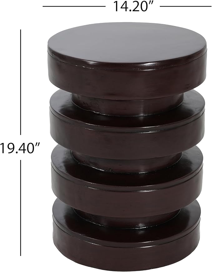 Christopher Knight Home Jeru Lightweight Concrete Round Coffee Table, Indoor and Outdoor Side Table for Living Room, MGO Small Side Table, 3-Tier Design, No Assembly Needed, Brown