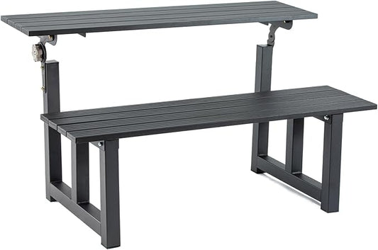 TECSPACE 47 Inches Aluminum Picnic Table Bench Black, Covertible Outdoor Bench with 400 LBS Weight Capacity for Park, Garden and Patio