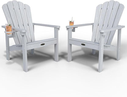 Stackable Adirondack Chair Set of 2, HDPE All-Weather Adirondack Chairs - Durable and Space Saving, Plastic Outdoor Fire Pit Chairs with Cup Holder,White