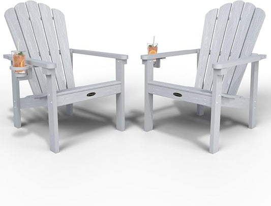 Stackable Adirondack Chair Set of 2, HDPE All-Weather Adirondack Chairs - Durable and Space Saving, Plastic Outdoor Fire Pit Chairs with Cup Holder,White