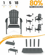 nevilywood 5-Piece HDPE Adirondack Chair Set, 4 Stackable Chairs Coffee Table, All-Weather Wood Grain - Photo 7