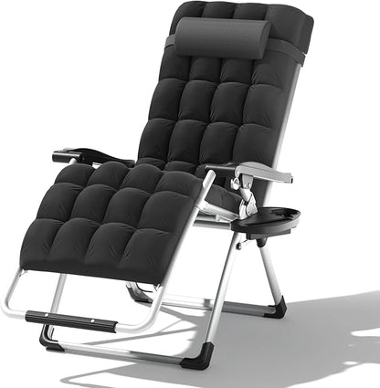 Zero Gravity Chair, Portable Outdoor Chair, Reclining Patio Lounge Chair with Adjustable Pillow and Cup Holder Trays for Outdoor, Patio, Beach, Camping, Garden, Poolside, Black