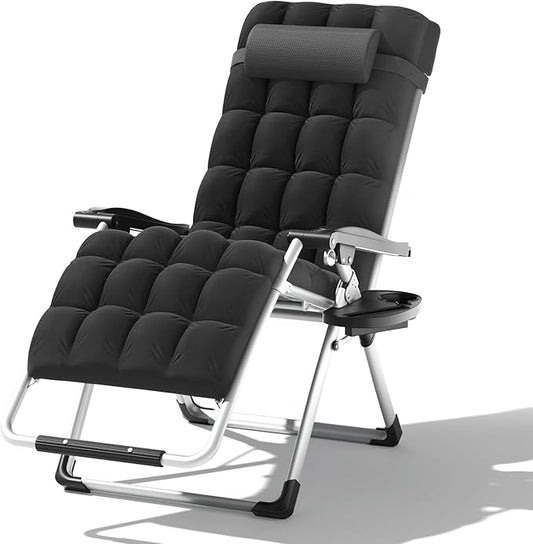 Zero Gravity Chair, Portable Outdoor Chair, Reclining Patio Lounge Chair with Adjustable Pillow and Cup Holder Trays for Outdoor, Patio, Beach, Camping, Garden, Poolside, Black