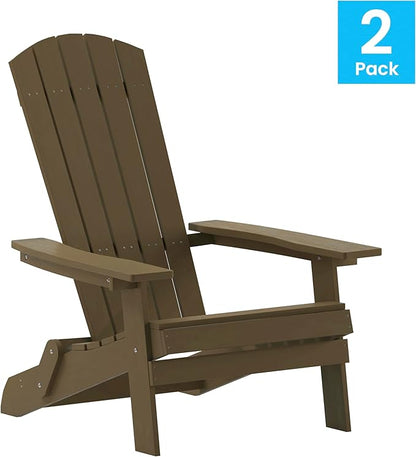 Flash Furniture Charlestown Folding Adirondack Chair - Mahogany - Poly Resin - Indoor/Outdoor - Weather Resistant - Set of 2