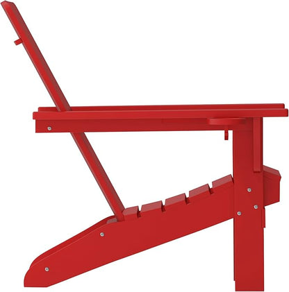 Taylor & Logan Hedley Adirondack Chair with Cup Holder, Weather Resistant HDPE Adirondack Chair in Red, Set of 4