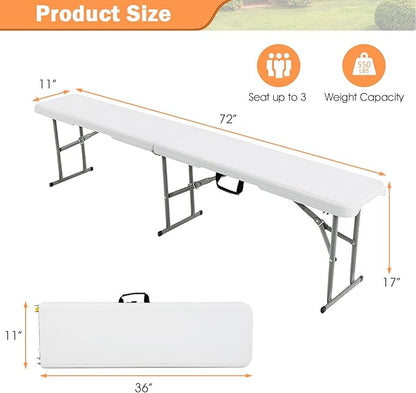 S AFSTAR 2PCS Plastic Folding Bench, 6FT Outdoor Camping Picnic Benches with Handle and Lock, 550 LBS Load, 8-Person Lightweight & Portable Benches for Outside Indoor, No Assembly Required, White