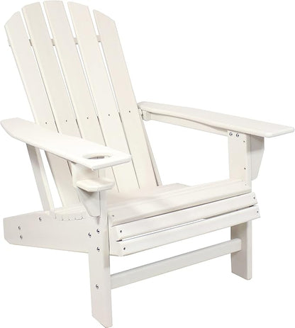 Sunnydaze Adirondack Chair with Cup Holder - Outdoor All-Weather Adirondack Chair for the Fire Pit, Patio, Campsite, or Yard - 300-Pound Capacity - White