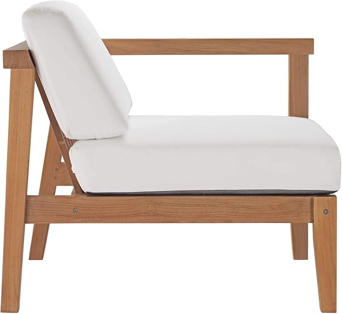 Modway Bayport Outdoor Patio Teak Wood Right-Arm Chair in Natural White - Photo 4
