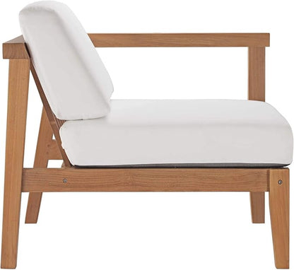 Modway Bayport Outdoor Patio Teak Wood Right-Arm Chair in Natural White