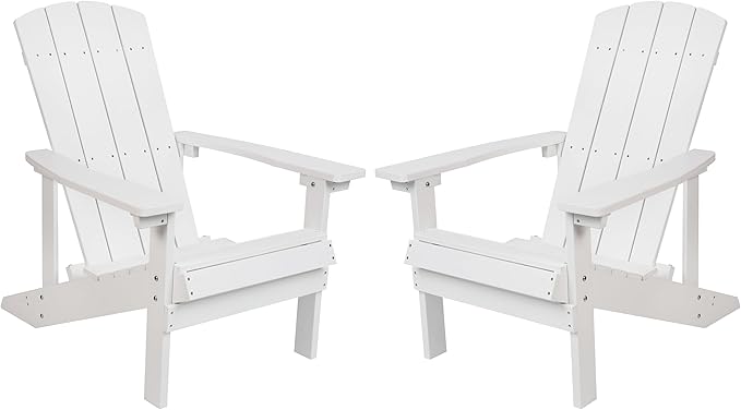 Flash Furniture Charlestown Poly Resin Adirondack Chair - White - All Weather - Indoor/Outdoor - Set of 2