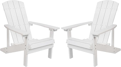 Flash Furniture Charlestown Poly Resin Adirondack Chair - White - All Weather - Indoor/Outdoor - Set of 2