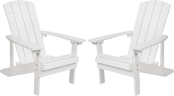 Flash Furniture Charlestown Poly Resin Adirondack Chair - White - All Weather - Indoor/Outdoor - Set of 2 - Photo 1