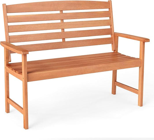 Tangkula Wooden Garden Bench, 2-Person Patio Loveseat with Slatted Backrest and Comfortable Armrests, Outdoor Bench for Porch, Backyard and Park, 530 lbs Weight Capacity