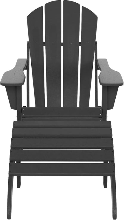 WestinTrends Malibu Outdoor Lounge Chair, 2-Pieces Adirondack Chair Set with Ottoman, All Weather Poly Lumber Patio Lawn Folding Chairs for Outside Pool Garden Backyard Beach, Gray