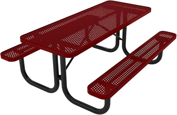 COATEDOUTDOORFURNITURE T6-P-TXTBUR Heavy Duty Rectangular Portable Picnic Table, 6 Ft, Textured Burgundy - Photo 1