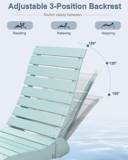 Pool Lounge Chairs, HDPE Adjustable Chaise Chairs with Headrest, Weighted Fade-Resistant Pool Chairs and Lounger for Baja Ledge，Poolside and Deck, Aruba Blue