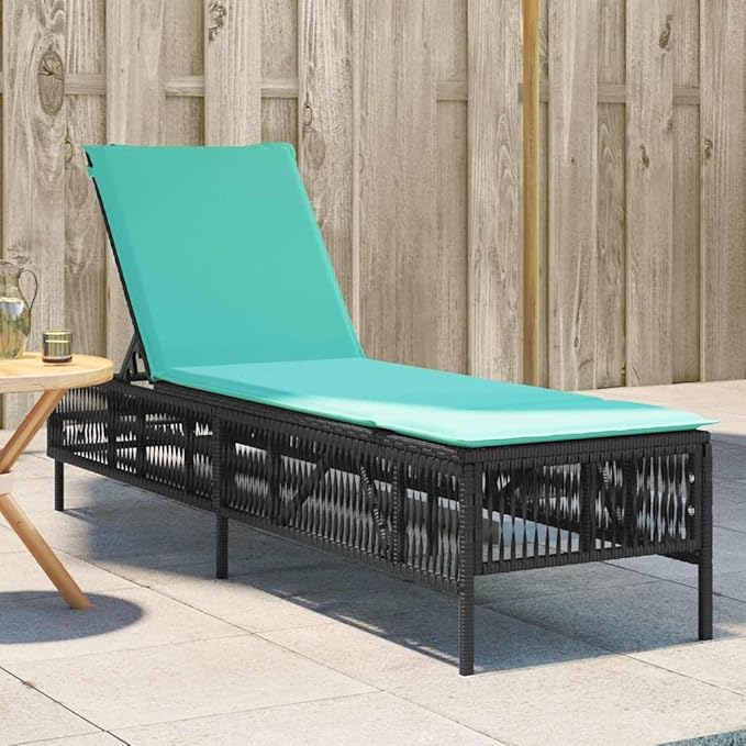 Black PE Rattan Patio Sun Lounger with Adjustable Backrest and Removable Cushion Cover - Photo 1
