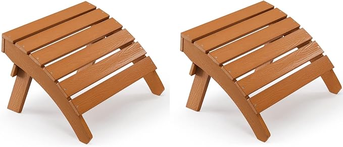 Adirondack Ottoman Set of 2, Plastic Folding Adirondack Footstool, All Weather Ottoman for Adirondack Chairs, Widely Used for Outdoor, Porch, Patio, Garden, Poolside, Fire Pits - Teak