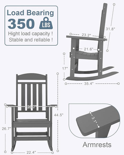 Outdoor Rocking Chairs, Oversized High Back Patio Rocking Chairs, All Weather Porch Rocking Chairs for Outside. Dark Grey